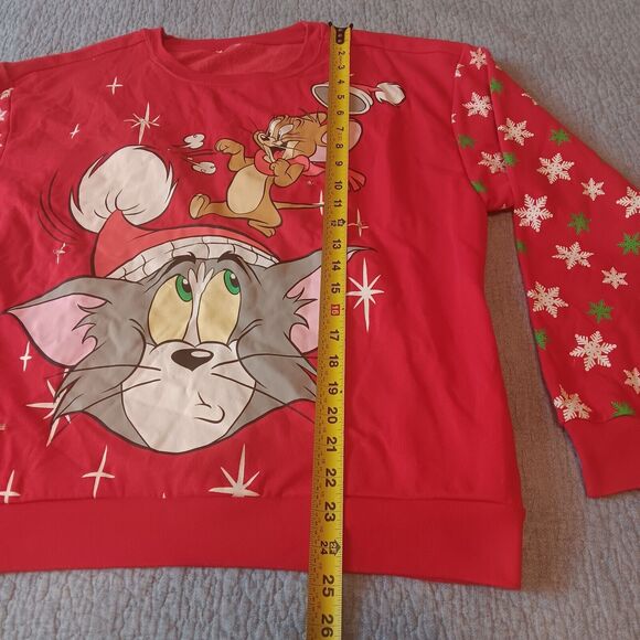 Tom and Jerry Light up Ugly Christmas pullover Sweater Red Graphic Print M/L - Picture 8 of 9